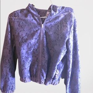 Sheer Girls Navy Blue Lace Zip Up Hooded Jacket